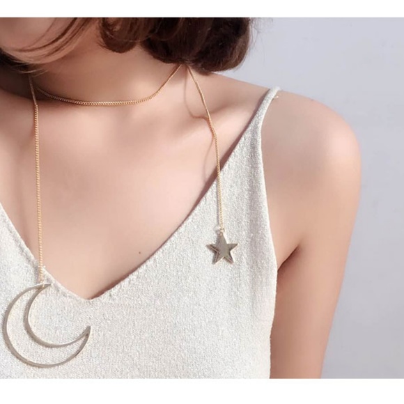 2 ways Moon and Star Chokers Necklace - Picture 3 of 5